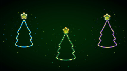 Holiday New Year's magic background with three blue, green, and purple Christmas trees