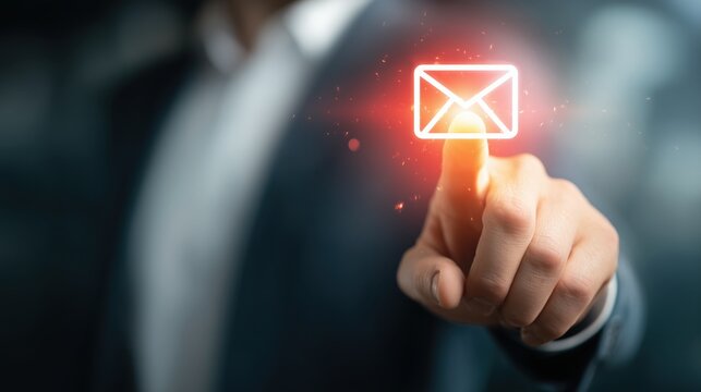 Finger pressing glowing digital email icon - Powered by Adobe