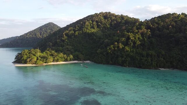 Aerial view of Surin Islands National Park ona sunny day, Phuket Province, Thailand