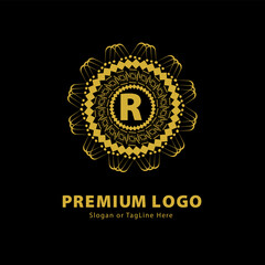 Elegant Gold 'R' Logo in Circular Design for Premium Branding and Corporate Identity
