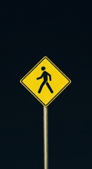 Vibrant yellow diamond-shaped traffic warning sign indicating a designated pedestrian zone crossing point for safety and caution on urban streets, crosswalk, diamond, overhead