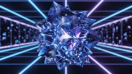 A mesmerizing abstract crystalline structure glows with vibrant energy suspended within a futuristic neon tunnel creating a stunning visual representation of digital technology and advanced concepts . - Powered by Adobe