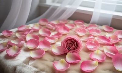 Pink rose petals surrounding a single, central rose