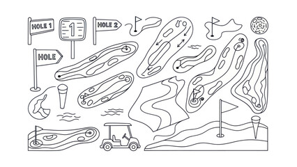 Golf course elements isolated vector illustrations for design and layout