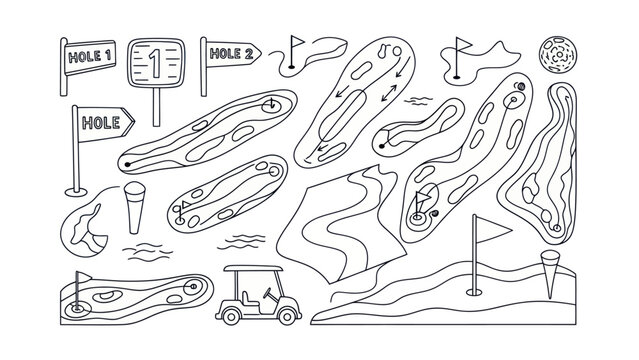 Golf course elements isolated vector illustrations for design and layout
