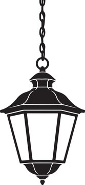 Vintage hanging street lantern silhouette vector illustration. old-fashioned outdoor light fixture icon for design projects. classic lamp post element graphic.