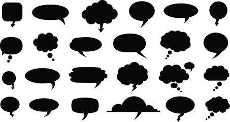 Collection of black speech bubbles and thought balloons silhouette