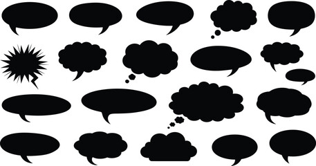Collection of black speech bubbles and comic elements silhouette