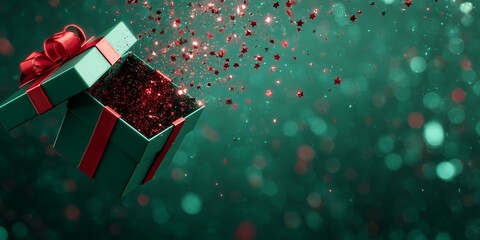 Magic present exploding with sparkling stars and bokeh lights, ideal illustration for New Year sales, giveaways and festive campaigns.