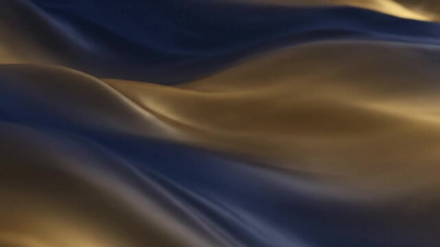 Abstract flowing waves of dark blue and gold liquid silk fabric texture background
