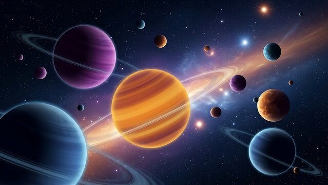 Vibrant planets in outer space with stars and galaxy - Powered by Adobe