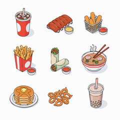 fast food icons set