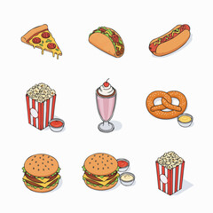 fast food icons set