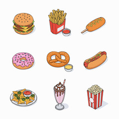 fast food icons set