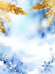 Christmas background with snowflakes. Watercolor hand drawn illustration. Winter background with snowflakes. Watercolor hand drawn illustration.