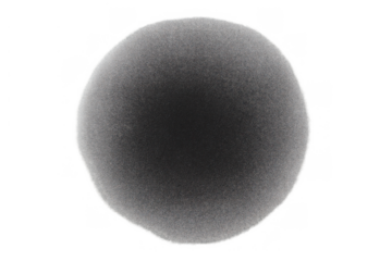 Microscopic gray sphere creating abstract scientific image with grainy texture, transparent background, cellular concept
