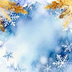 Christmas background with snowflakes. Watercolor hand drawn illustration. Winter background with snowflakes. Watercolor hand drawn illustration.