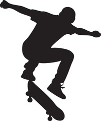 Silhouette of a skateboarder performing a trick in mid-air dynamic action illustration for sports and lifestyle concepts isolated on white