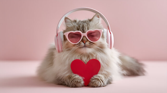 Süße Katze mit Herz und Sonnenbrille – Valentinstag Motiv - Powered by Adobe