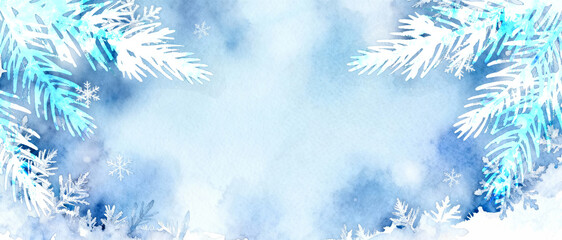 Christmas background with snowflakes. Watercolor hand drawn illustration. Winter background with snowflakes. Watercolor hand drawn illustration.