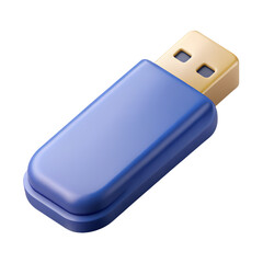 Blue USB Flash Drive with Gold Connector on White Background Close-up