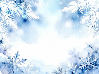 Christmas background with snowflakes. Watercolor hand drawn illustration. Winter background with snowflakes. Watercolor hand drawn illustration.