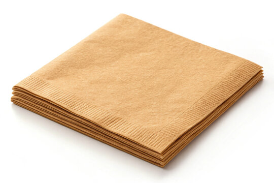 Kraft napkins stacked on white background for dining setups. Kraft napkins are perfect for casual meals and restaurant settings, offering an eco-friendly touch to any table arrangement.