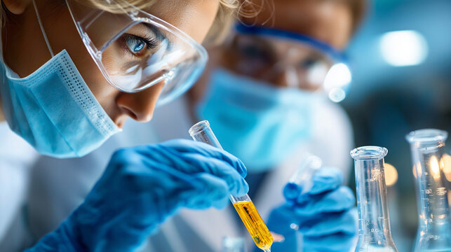 New generation of faceless scientists and chemists conducts scientific experiment in laboratory, jointly conducting research and learning to promote innovation in healthcare in fut