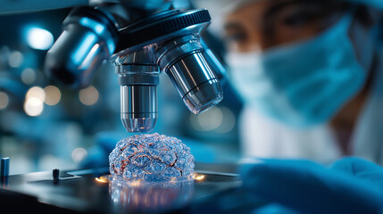 Faceless scientists conducting experiments in laboratory, analyzing molecular structures with advanced equipment, defocused chemical analysis, structural investigation, molecular r