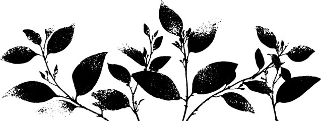 Naklejka premium Black and white stencil of delicate leaves and branches for nature design