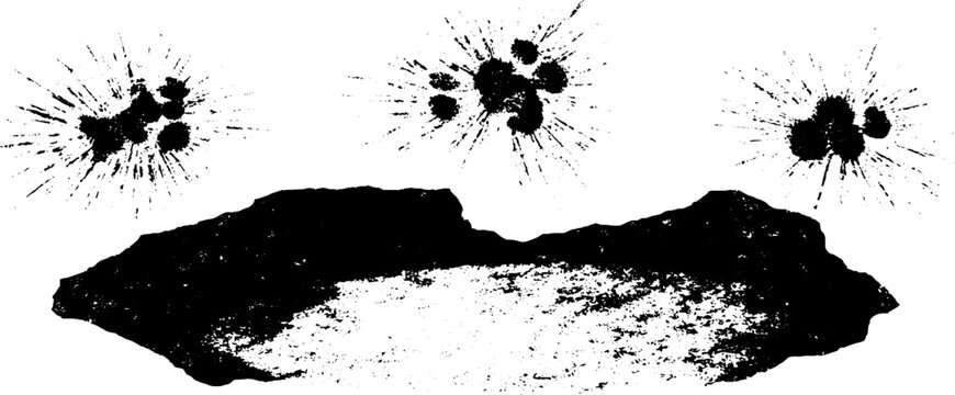 Black and white stencil illustration of degraded halftone with splatter effects for urban design