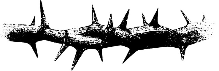 Distressed black and white stencil art of thorny border illustration for design projects