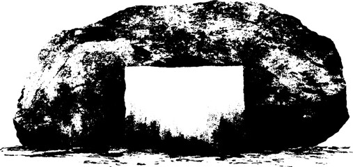 Geometric recess in rock: black and white stencil art for urban design and poster