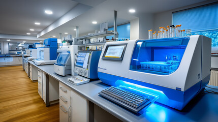 Sophisticated and well equipped laboratory setting featuring variety of advanced analytical instruments and scientific equipment for conducting high level research experiments and