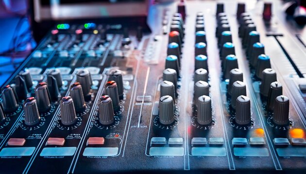 audio mixer console with control knobs for music mixing