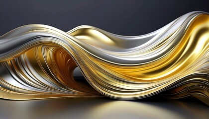 gold and silver sculpture of a wave the wave is made of gold and silver and has a shiny reflective surface