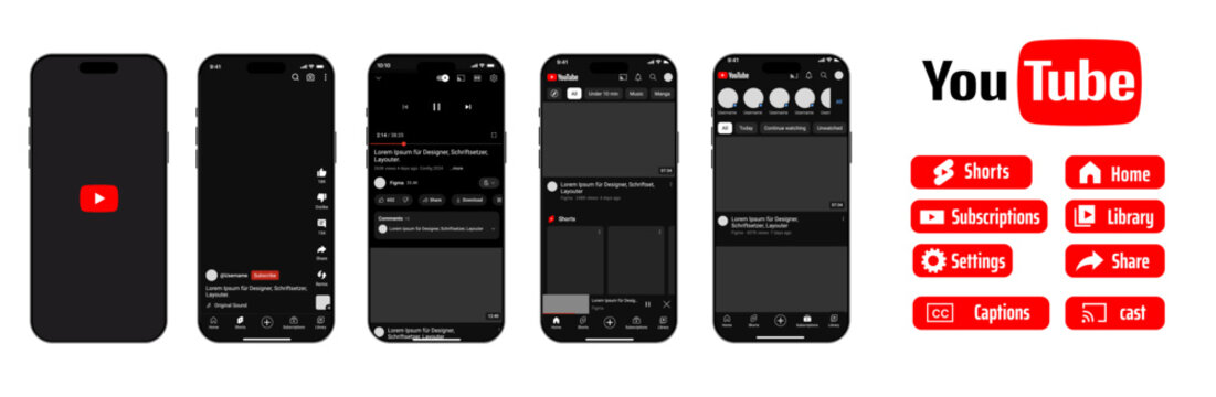 Youtube mockup Frame social media template. Youtube shorts mockup phone ui screen display. Youtube video template. Youtube video frame in smartphone screen template vector.	