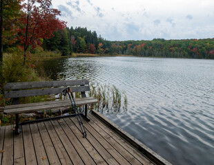 bench by the lake, autumn park