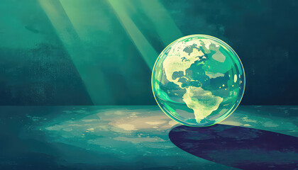 Earth Day concept illustrated with a glass globe set against an eco-friendly background, symbolizing global conservation efforts