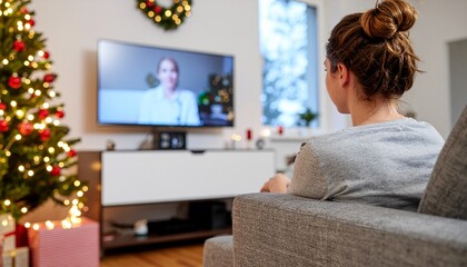 A Woman Participating in Online Therapy Sessions During the Holiday Season, Focusing on Mental Health and Well-being During Christmas