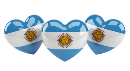 Three Heart Shapes with Argentinian Flag Design on Black Background Argentina love isolated on a transparent background 
