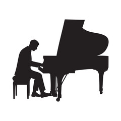Pianist playing grand piano silhouette