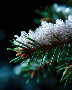 Delicate snow crystal texture on cold branch