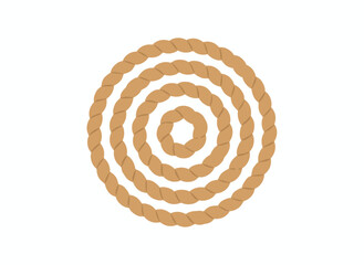 Coiled loops of a strong rope, thick braided hemp twine used as a sturdy binding tool, rough string stacked and knotted, all depicted in a flat vector illustration on a white background