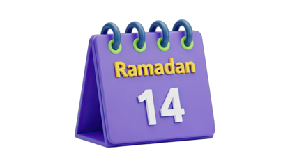 Purple Desk Calendar With Ramadan 14 Written In White And Yellow Text On A Transparent Background A Religious Holiday Concept