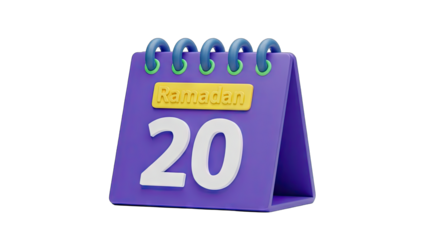 Purple Desktop Calendar Displaying Ramadan 20 With Yellow Ramadan Text On Transparent Background