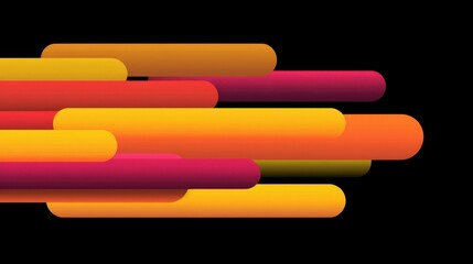 Obraz premium Abstract design featuring vibrant horizontal lines in shades of pink, orange, and yellow on a black background, perfect for modern graphic projects