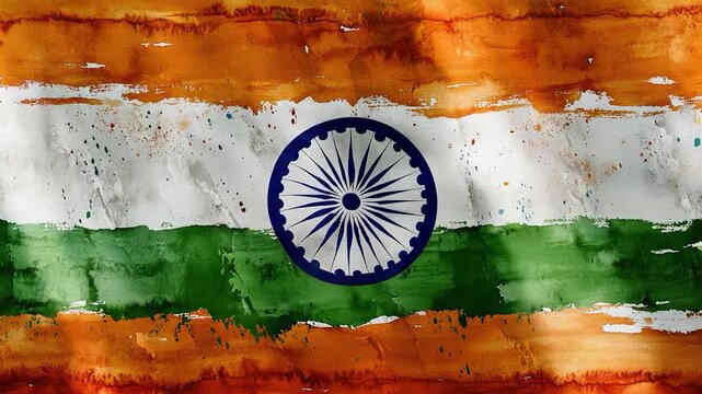 Video A colorful Indian flag is painted on the surface of a wall, with vibrant colors and bold design