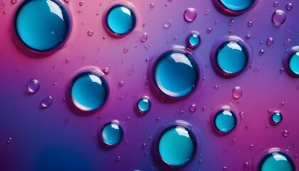 Abstract macro shot of blue liquid spheres on a vibrant pink and purple gradient background