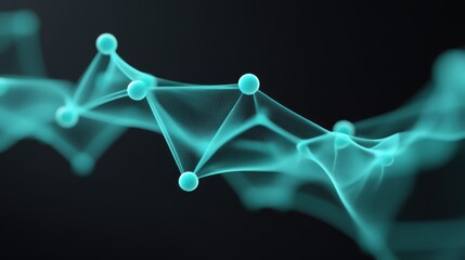 Abstract representation of a digital network with glowing turquoise nodes and interconnected lines on a dark background, showcasing modern technology concepts